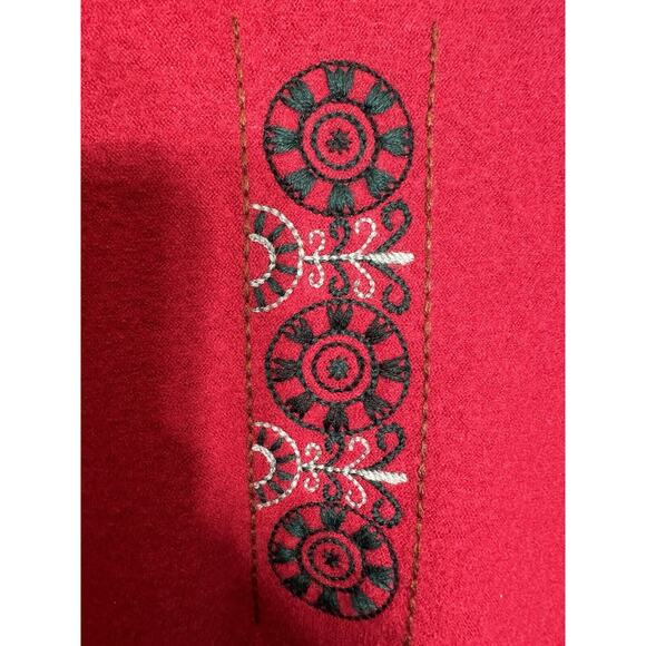 Vintage Stapf Pure New Wool Red Cardigan Sweater Pockets Embroidery Size EU 42 - Picture 6 of 8